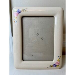 Vintage Cream Ceramic Floral Picture Frame Crackle Glaze 5x7 Tabletop Decor‎